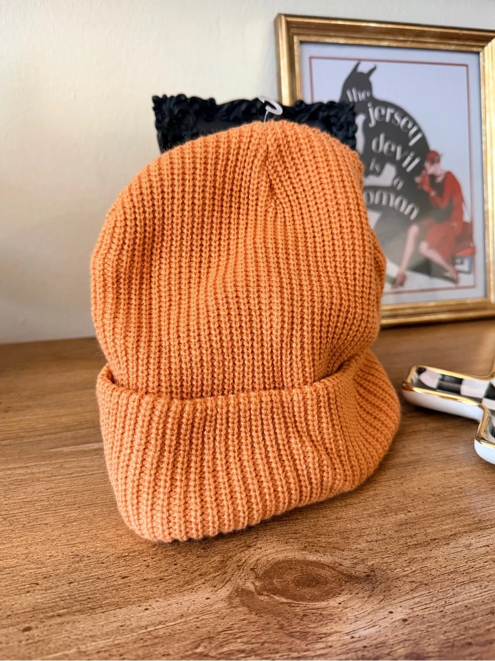 Honey Orange Ribbed Knit Cuffed Beanie NWT One Size